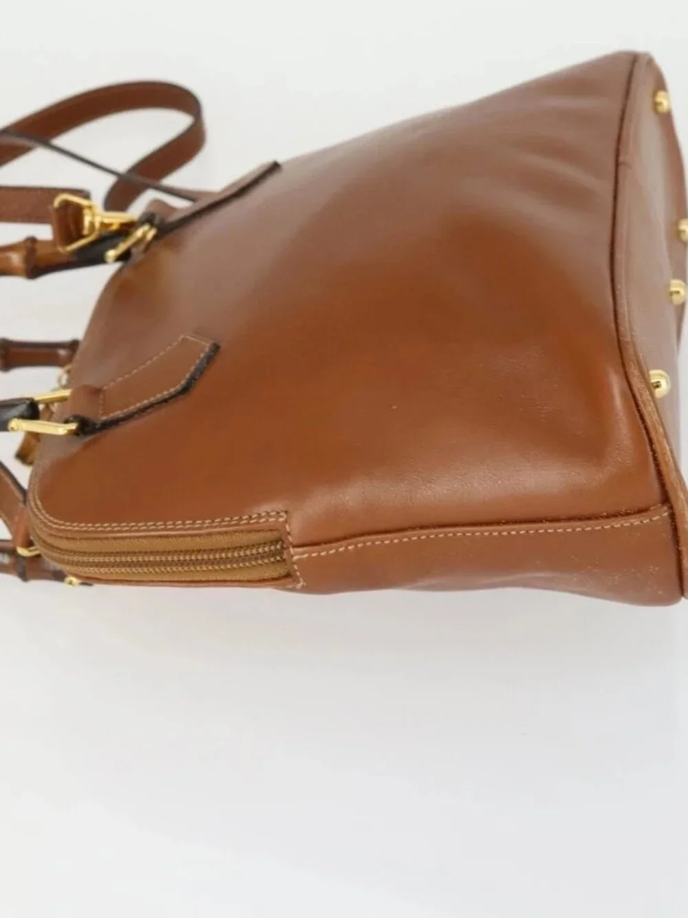 GUCCI Bamboo Hand Bag Leather 2way Brown Gold 000 122 0290 Auth 168572